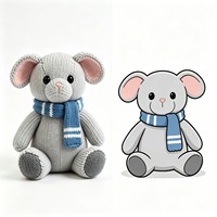 Jouet en peluche souris tricotée de haute qualité, vente en gros de jouets en peluche animaux tricotés, souris en peluche tricotée en gros