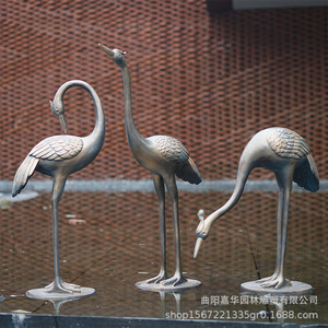 Escultura de grulla de bronce de imitación de fibra de vidrio, resistente a la intemperie, para decoración de jardín y paisaje exterior, escultura de pájaro independiente. - Product Image 3