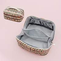 Sac de maquillage pliable imperméable à grande capacité en PU avec fermeture éclair, style ethnique bohème exclusif, logo personnalisé