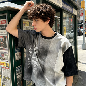 T-shirt Homme Streetwear Personnalisé 100% <span class=keywords><strong>Coton</strong></span> Multi-Panneaux Patchwork Coupe Ample Oversize Effet Délavé au Soleil et Acide Vintage Vieilli - Product Image 3