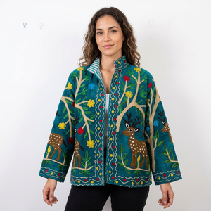 Veste en velours de peau de mouton brodée à la main, écologique, réversible, motif floral vintage, col rabattu, manches longues, pour femme - Product Image 1