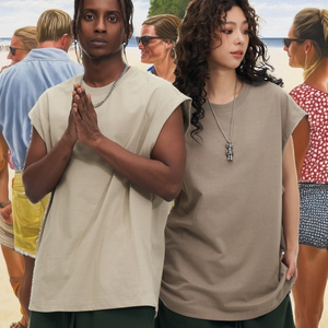 T-shirt sans manches unisexe en coton tricoté 270g 100% respirant et à séchage rapide, personnalisable avec logo, pour femmes et hommes, style décontracté, coupe oversize, idéal pour adolescents - Product Image 2