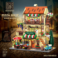 Bloques de Construcción XMORK Italy Town Pizza Cafe, 1962 Piezas, Maqueta Modular de Paisaje Urbano, Modelo de Arquitectura MOC para Adultos, Exhibición de Hobbies