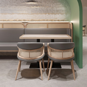 Moderne Restaurant Meubelen Half Cirkel Natuurlijke Rieten Rotan Back Houten Restaurant Cabines Sofa - Product Image 2