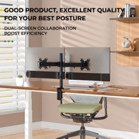 Support double moniteur entièrement réglable avec pince pour écrans de 14 à 32 pouces, capacité de 8 kg chacun, inclinable et pivotant