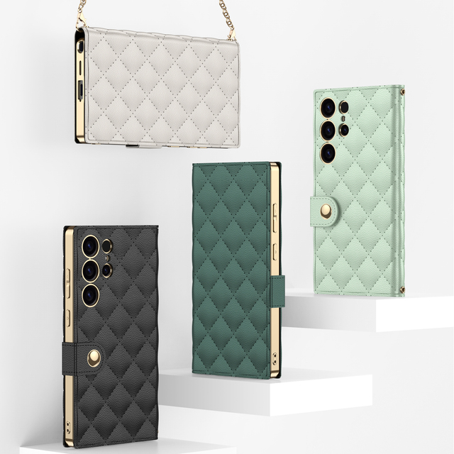 GKK PU Leather Ultra Thin Luxury Wallet Case with Gold Chain Strap for for S23/S24/S25/S26 Ultra