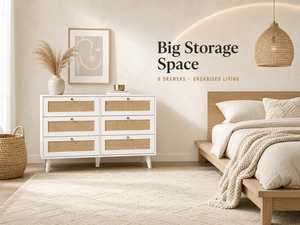 Commode contemporaine blanche en <span class=keywords><strong>rotin</strong></span> naturel avec tiroirs pour salon, chambre ou hôtel - Product Image 3