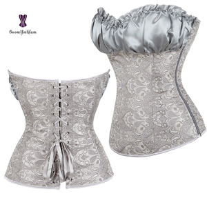 Corsetto in raso corsetto in broccato damascato con cerniera a cerniera Bustier da donna matura a forma di adulto indossa corsetti Top con etichetta privata - Product Image 4