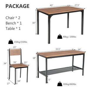 Ensemble de <span class=keywords><strong>salle</strong></span> <span class=keywords><strong>à</strong></span> <span class=keywords><strong>manger</strong></span> <span class=keywords><strong>en</strong></span> <span class=keywords><strong>bois</strong></span>, <span class=keywords><strong>table</strong></span> rectangulaire avec un <span class=keywords><strong>banc</strong></span> <span class=keywords><strong>et</strong></span> 2 chaises, gain de place, ensemble de meubles de cuisine 4 places pour le salon - Product Image 4