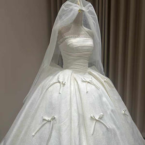 <span class=keywords><strong>ชุด</strong></span><span class=keywords><strong>แต่งงาน</strong></span>ผ้าแจ็คการ์ดหรูหรา Jancember XX21 ทรงบอลกาวน์แบบไร้สาย พร้อมโบว์ สำหรับพิธี<span class=keywords><strong>แต่งงาน</strong></span>แบบโบสถ์ - Product Image 3