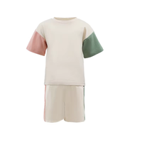 Conjunto de Ropa de Verano para Niñas, Camiseta de Manga Corta con Parches en Rosa y Verde, Pantalones Cortos Holgados con Cintura Elástica, Ropa Informal para el Hogar y Actividades al Aire Libre