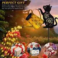 Arrosoir décoratif solaire d'extérieur avec lumières en cascade et silhouette de chat, cadeaux de jardin pour femmes, ornements de pelouse