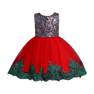 Girls <b>Sequined</b> Princess Dress Green <b>Red</b> Lace A-Line Chiffon Party Costume - Product Image 5