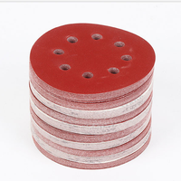ZY OEM OBM Dekabu Kekerasan Tinggi 5 Inci 8/6 Lubang Oksida Aluminium Merah dengan Perekat Hook and Loop Tebal 1mm untuk Pemolesan dan Pengamplasan Permukaan