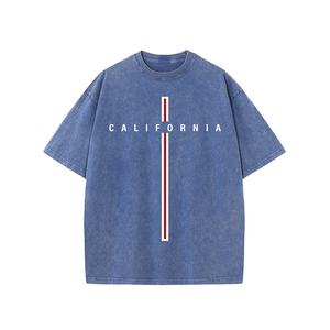 Camiseta de algodón puro lavado con ácido con estampado Retro para hombre, estilo callejero, cuello de alta calidad, gran tamaño, longitud corta, venta al por mayor de fábrica - Product Image 6