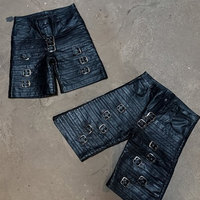 Veste en cuir à col rabattu, coupe ample et courte, entièrement zippée, à rayures noires, avec accessoires à boucles métalliques, poids lourd, personnalisable, marque privée