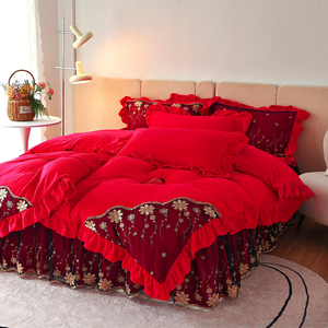 Bộ ga trải giường bốn món bằng vải nhung sữa và ren - Product Image 5