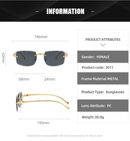 Lunettes de Soleil de Designer Rétro Carrées en Métal Sans Monture avec Logo Personnalisé UV400 pour Hommes et Femmes, Coupe Diamant