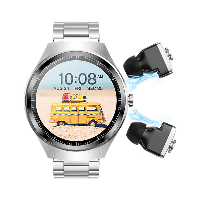 Women Men Watched Smart Earbuds 1.43 AMOLED Screen BT Call Heart Rate Sport Smart Watch With Headphones