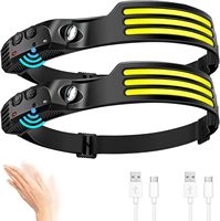 Linterna Frontal LED de Emergencia Ligera, Recargable por USB, Impermeable, 350 Lúmenes, COB, 230 Grados, Regulable, con Sensor de Movimiento, Luz Blanca Cálida