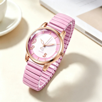 Montre de luxe en quartz pour femme, boîtier rond en alliage, bracelet extensible, design simple et élégant, personnalisable avec logo
