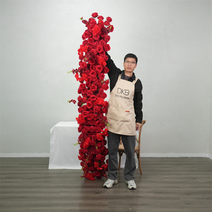 New Style Wedding Silk <b>Red</b> Flower Table <b>Runner</b> Artificial Flowers Hanging Backdrop Flower <b>Runner</b> Set - Product Image 3