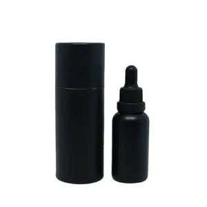 30ml matte black glass dropper bottle for essential oil cosmetic packaging with paper tube
