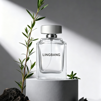 Flacon de parfum en verre carré au design moderne, fond épais, 100 ml, flacon vide avec bouchon et emballage de luxe