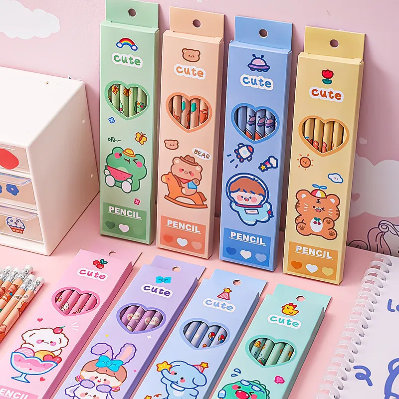 Lápices Kawaii reutilizables con logotipo personalizado, útiles escolares, papelería creativa, lápices de dibujos animados para niños, Juego de lápices estándar de Color