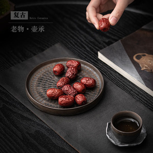 Plateau à thé en céramique rétro, rond, résistant à la chaleur, base pour service à thé Kung Fu - Product Image 2