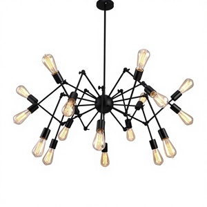 Lámpara de <span class=keywords><strong>Araña</strong></span> Retráctil de Hierro Forjado Estilo Industrial Retro para Restaurante o Bar de Estilo Americano, Lámpara Incandescente Negra para Sala de Estar - Product Image 1