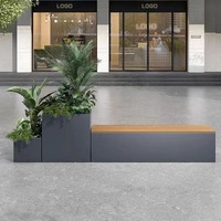 Banc d'extérieur contemporain en acier inoxydable 982E avec bacs à fleurs, chaise d'attente, écologique, durable, pour usage commercial, écoles, hôpitaux, gymnases