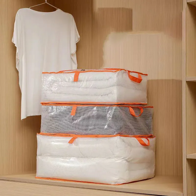 Tas penyimpanan selimut kustom dapat dilipat, kotak penyimpanan pengatur pakaian besar PVC transparan dapat dilipat