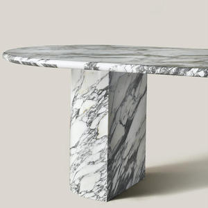 Özel Tasarım Modern <span class=keywords><strong>Arabescato</strong></span> Beyaz Mermer Çevre Dostu Taş Üst Tablalı 6-8 Kişilik Yemek Masası - Product Image 5