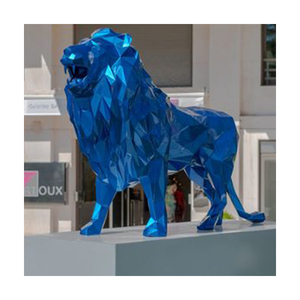Statue de <span class=keywords><strong>lion</strong></span> géométrique <span class=keywords><strong>rouge</strong></span> en polyrésine, grande sculpture animale en fibre de verre pour décoration de parc extérieur, vente en gros sur mesure - Product Image 5