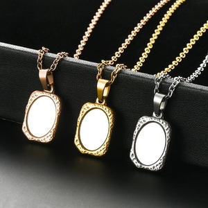 Collar con colgante de espejo vintage de acero inoxidable para mujeres y niñas, forma rectangular, barra en blanco, cadenas, gargantilla, regalos de joyería, 1 unidad - Product Image 1
