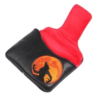 Housse de putter de golf carrée en cuir PU noir avec broderie loup et fermeture magnétique pour putter mallet de grande taille, idéale pour le dropshipping
