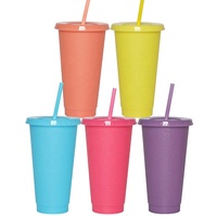 Grande capacité réutilisable 710ml/24oz poudre pétillante en plastique tasse à paille tasse à jus avec couvercle de tasse et paille