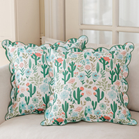Housse de coussin décorative tissée imprimée 18x18 pouces, bord festonné moderne, garniture à volants, motifs végétaux avec bordure à revers