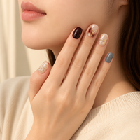 Faux ongles décoratifs à presser, motif floral doré nude, bordeaux et gris, pour collections de beauté de boutique