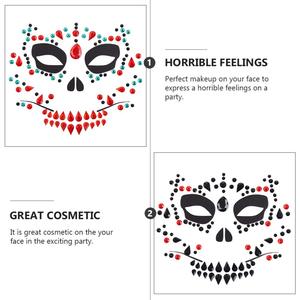 Autocollants de tatouage de crâne en strass pour Halloween, décorations faciales en cristal auto-adhésives pour maquillage de fête - Product Image 6