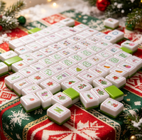 Set Mahjong Amerika Mewah untuk Pesta Natal, Koleksi Alas Hijau, Grosir, Permainan Liburan Musim Dingin, Pasokan Ubin Mahjong Hijau