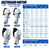Mesin Motor Tempel Bensin Berpendingin Air Aspirasi Alami Seri BF Honda BF115 BF150 BF200 BF225 untuk Kapal Nelayan dan Kapal Pesiar