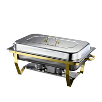 AIRUISI Ensemble de serveur de buffet de chauffe-plats électrique moderne en acier inoxydable Rectangle Chauffe-plats or argent pour hôtel