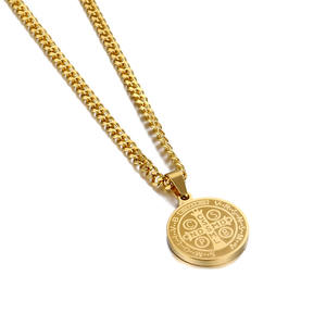 ダイヤモンドネックレスカスタムステンレスジュエリー聖ベネディクトラウンドペンダントゴールドシルバークリスタル - Product Image 3