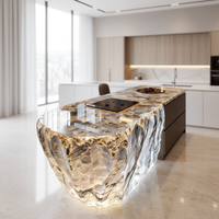 Comptoirs d'îlot de cuisine en résine translucide de luxe léger, table de bar lumineuse pour hôtel, villa, maison