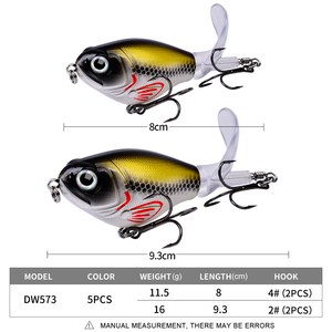 Kit de leurres de pêche flottants ABS 12g/16g avec queue rotative, leurres de surface Minnow Crankbait pour la pêche au bar, à la truite et au brochet, avec hélice Whopper - Product Image 5