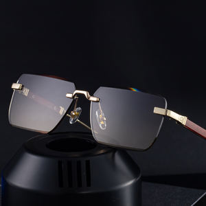 نظارات شمسية رجالية Partagas بتصميم ريترو وشعار مخصص، بدون إطار، فوتوكروميك، بأذرع خشبية ملونة، حماية UV400 - Product Image 2