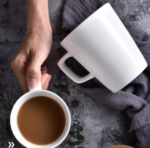 Mug à café en céramique blanche minimaliste avec poignée carrée, logo personnalisé, grande capacité, tasse à café pour hôtel, restaurant, bureau, vente en gros - Product Image 2