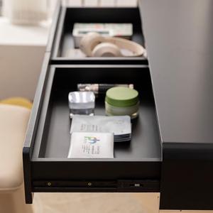 Coiffeuse noire de designer italien moderne avec miroir et panneau de rangement, bureau intégré léger et luxueux pour petit appartement - Product Image 3